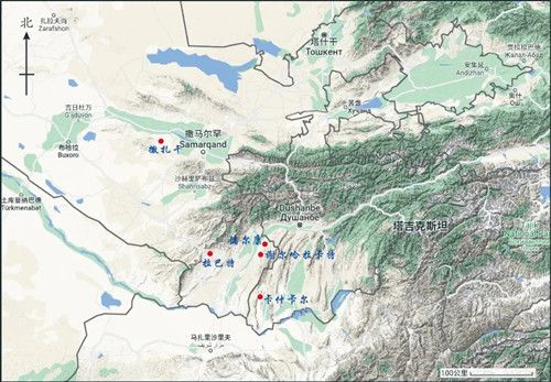 項(xiàng)目中亞聯(lián)合考古隊(duì)在西天山重點(diǎn)發(fā)掘遺址的分布圖